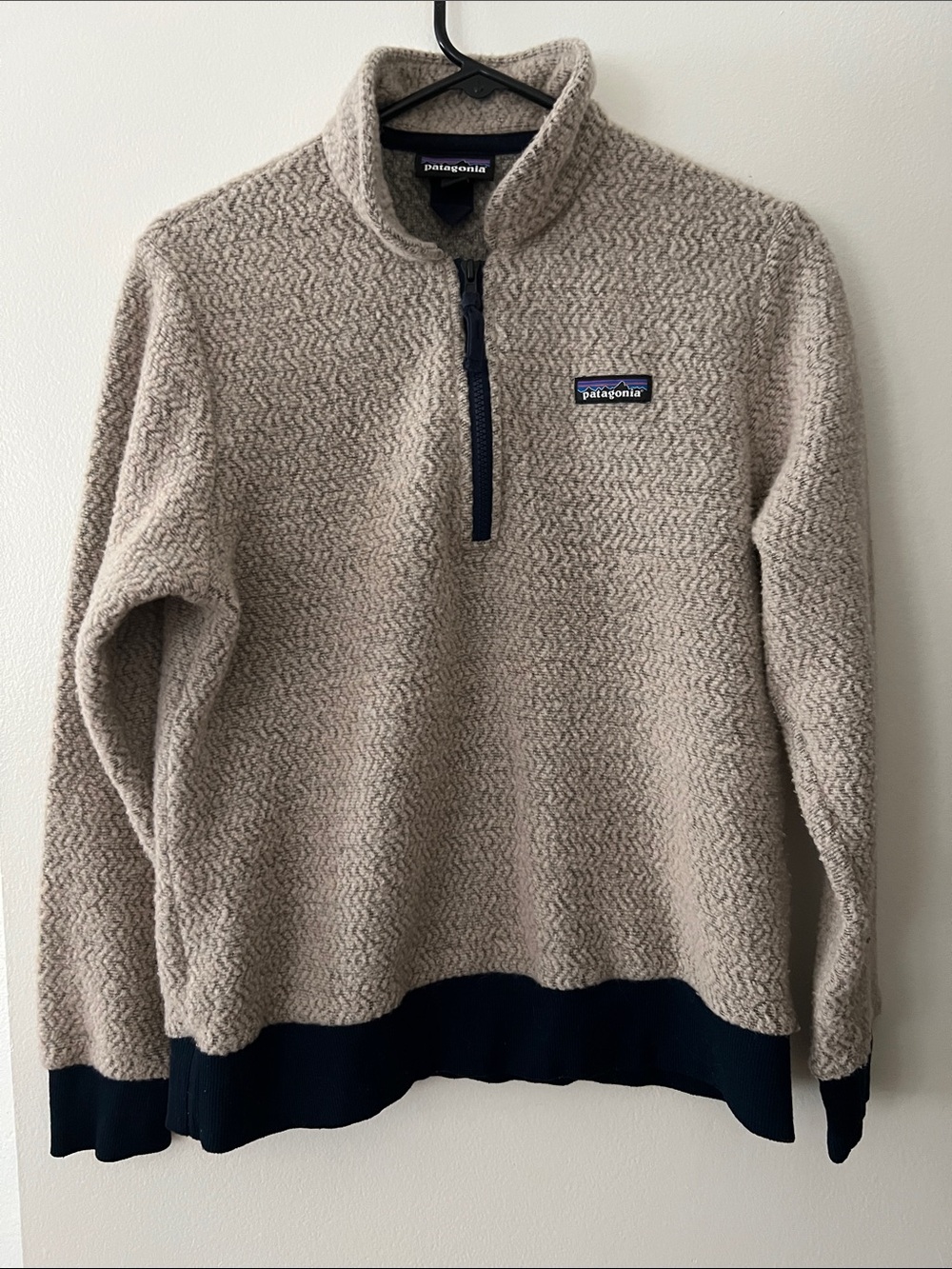 Patagonia Tan Fleece Half-Zip Pullover with Dark Trim